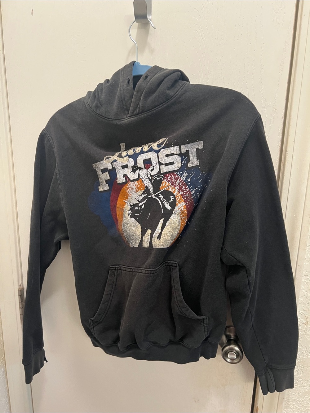 Source Unknown Black 'Frost' Graphic Hoodie with Bull Design